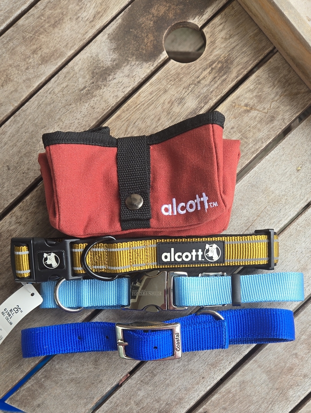 Alcott Red Treat/Food Pouch PLUS 3 Collars-  Gold, Light Blue & Royal!  Dog Pack